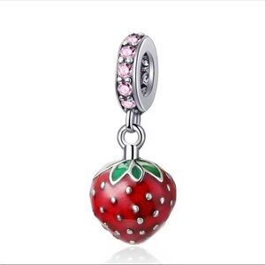 NWOT Red Enamel Strawberry Pendant Dangle Charm Sterling Silver 925